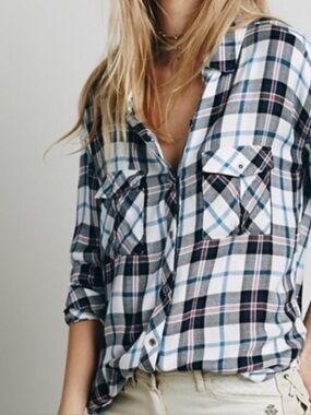 Rails Plaid Button Down Shirt – Size S – Blue/Cream Multi